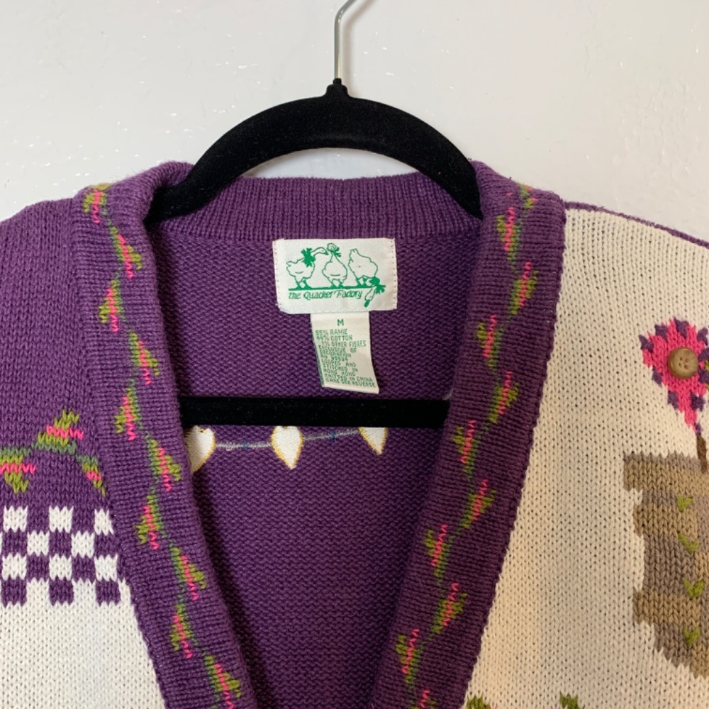 Vintage Quacker Factory Cardigan Sweater Medium Purple Garden Angels Miracles - Picture 3 of 16